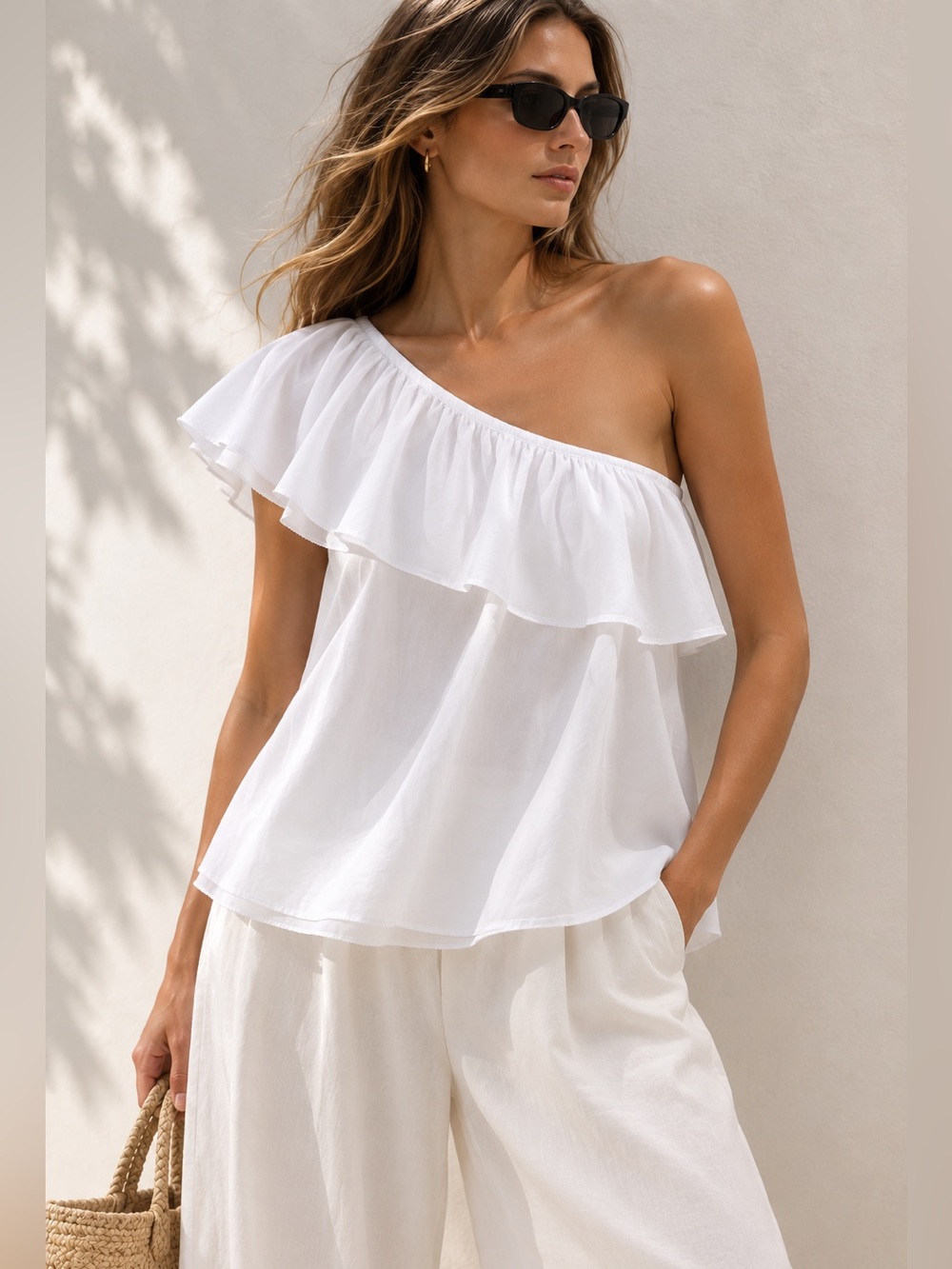 NWT H&M Elegant White Ruffle Off-Shoulder Poplin Top size 6 (small)